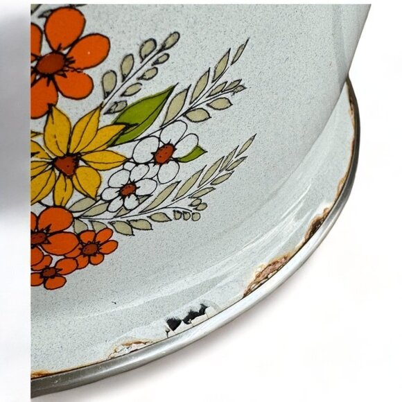 1970s Vintage Groovy Floral Sauce Pot with Handle Enamel Pan FLAWS READ - Picture 5 of 6